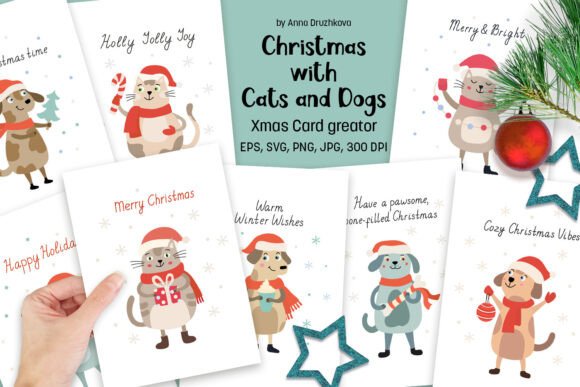 Christmas Cats and Dogs Card Creator Graphics and Illustrations
