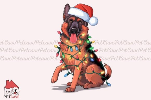 Festive German Shepherd in Christmas Lig Graphics and T-Shirt Designs