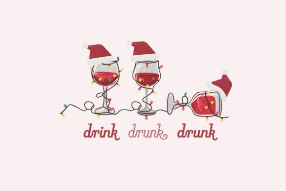 Festive Wine Glasses Christmas Fun Graphics and T-Shirt Designs