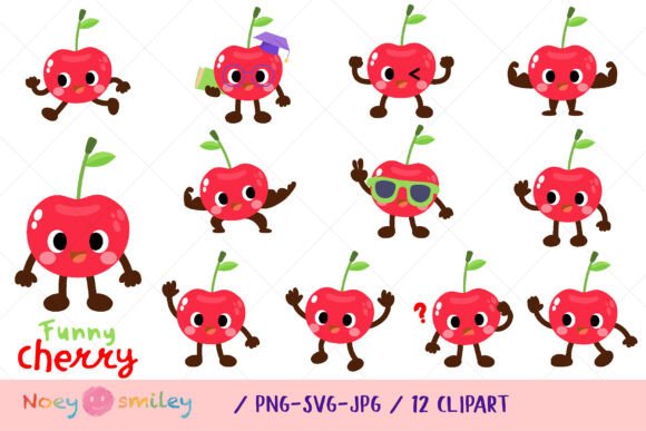 Funny Cherry Cartoon, Cute Fruit Clipart