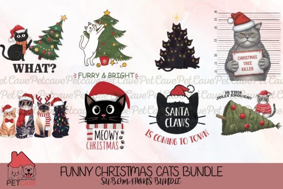 Funny Christmas Cats Bundle Graphics and T-Shirt Designs