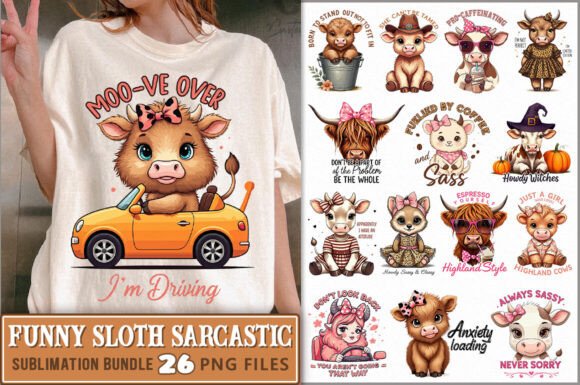 Funny Higland Cow Sublimation Bundle: Graphics and Illustrations for Sellers
