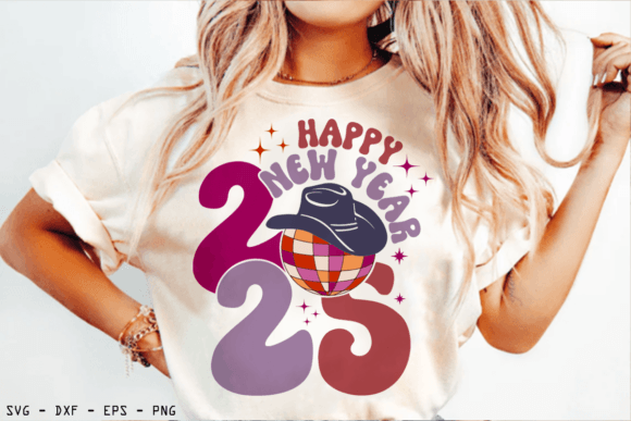 Groovy Disco Ball New Year 2025 SVG PNG Graphics and T-Shirt Designs