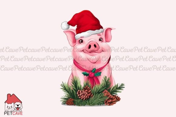 Joyful Pink Pig in Santa Hat Decor Graphics and T-Shirt Designs
