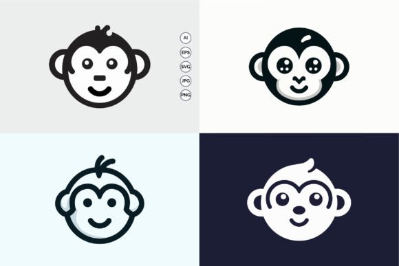 Monkey Face Funny Cute Silhouette Logo