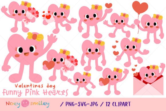 Pink Hearts Funny Cartoon, Valentines Graphics and Illustrations Review