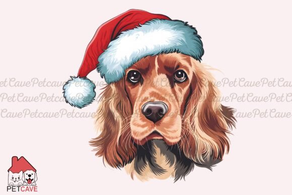 Santa Hat Spaniel Festive Dog Illustrati Graphics and T-Shirt Designs