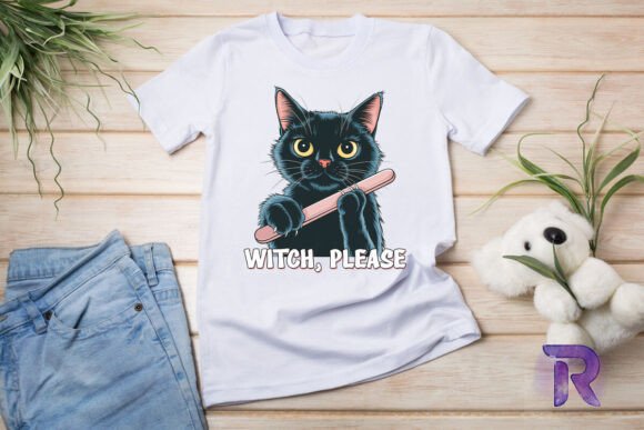 Witch Please Funny Cat Sublimation PNG Graphics and T-Shirt Designs