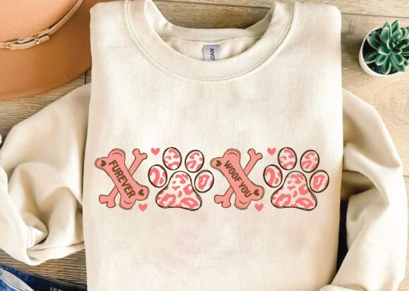 XOXO Paw Dog Valentine SVG, Love SVG Graphics and T-Shirt Designs